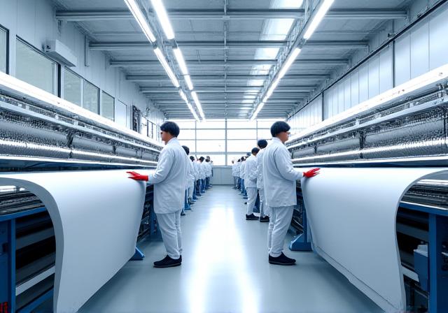 Intérieur de l'atelier de textile technique à Paris montrant des métiers à tisser modernes